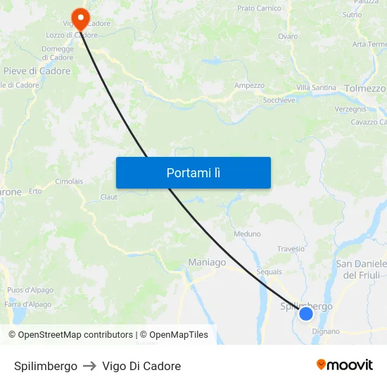 Spilimbergo to Vigo Di Cadore map