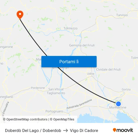 Doberdò Del Lago / Doberdob to Vigo Di Cadore map