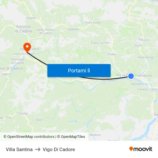 Villa Santina to Vigo Di Cadore map