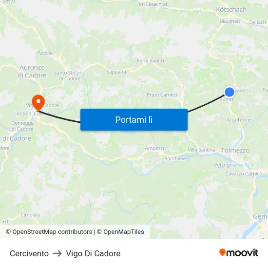Cercivento to Vigo Di Cadore map