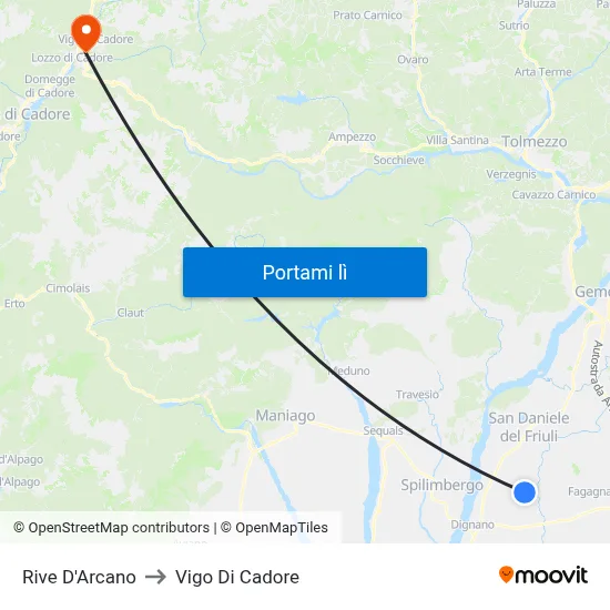 Rive D'Arcano to Vigo Di Cadore map