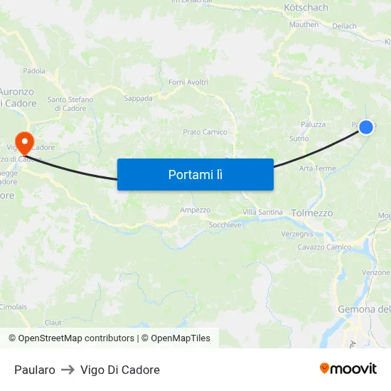 Paularo to Vigo Di Cadore map