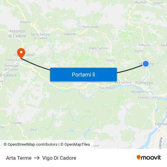 Arta Terme to Vigo Di Cadore map