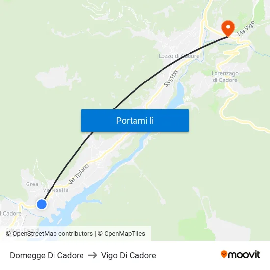 Domegge Di Cadore to Vigo Di Cadore map