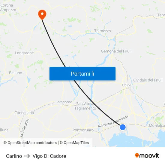 Carlino to Vigo Di Cadore map