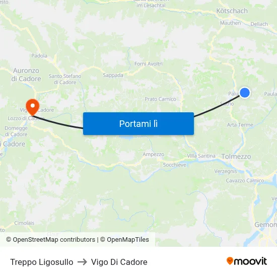 Treppo Ligosullo to Vigo Di Cadore map