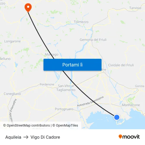 Aquileia to Vigo Di Cadore map