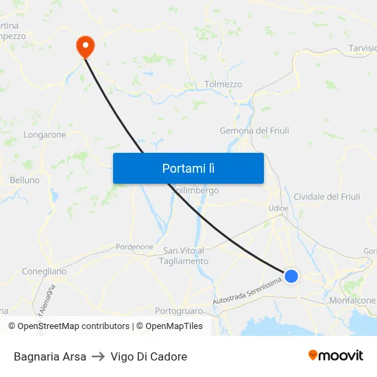 Bagnaria Arsa to Vigo Di Cadore map