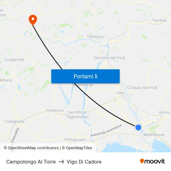 Campolongo Al Torre to Vigo Di Cadore map