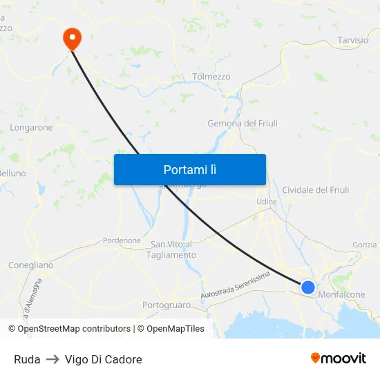Ruda to Vigo Di Cadore map