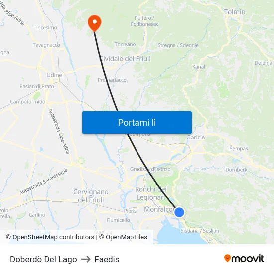 Doberdò Del Lago to Faedis map