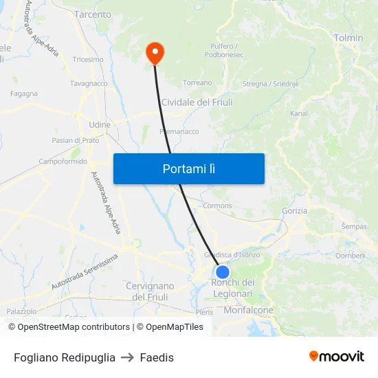 Fogliano Redipuglia to Faedis map