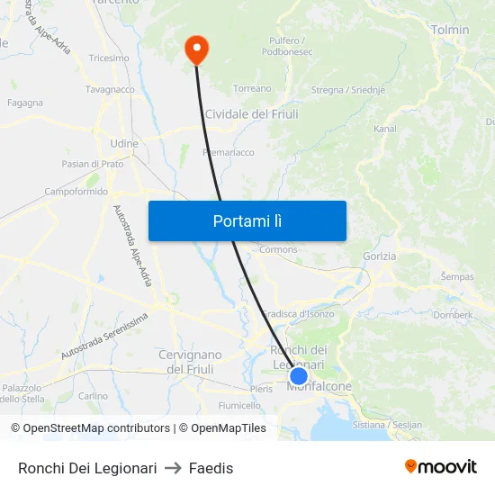 Ronchi Dei Legionari to Faedis map