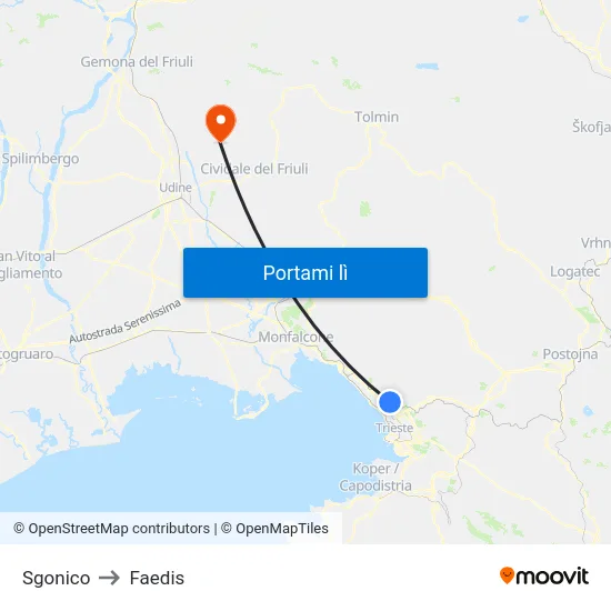 Sgonico to Faedis map