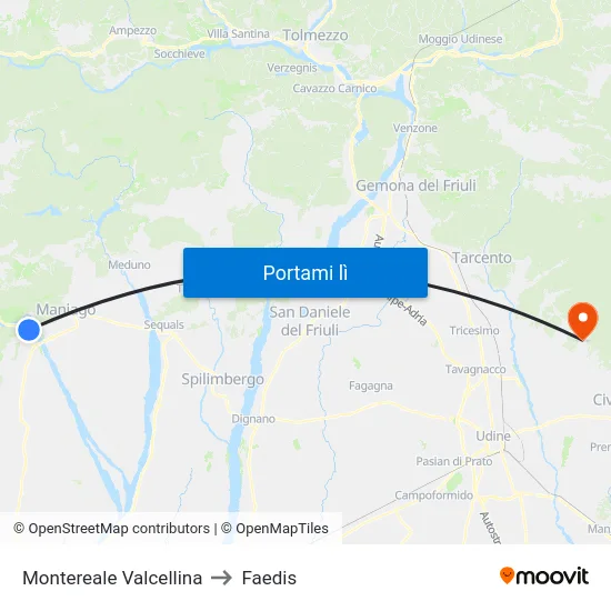 Montereale Valcellina to Faedis map