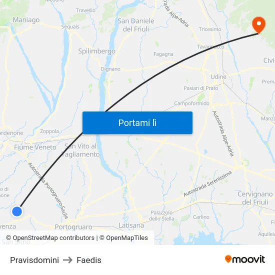 Pravisdomini to Faedis map