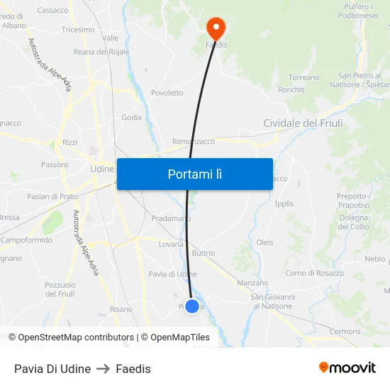 Pavia Di Udine to Faedis map