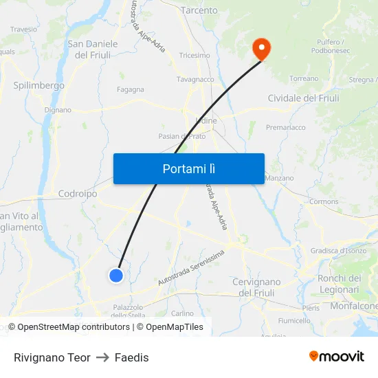 Rivignano Teor to Faedis map