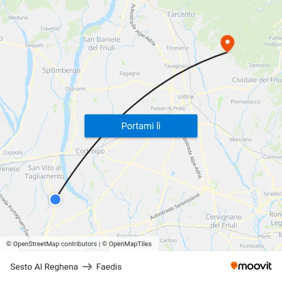 Sesto Al Reghena to Faedis map