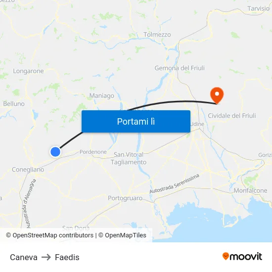 Caneva to Faedis map