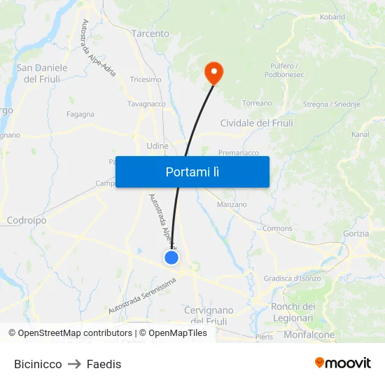 Bicinicco to Faedis map
