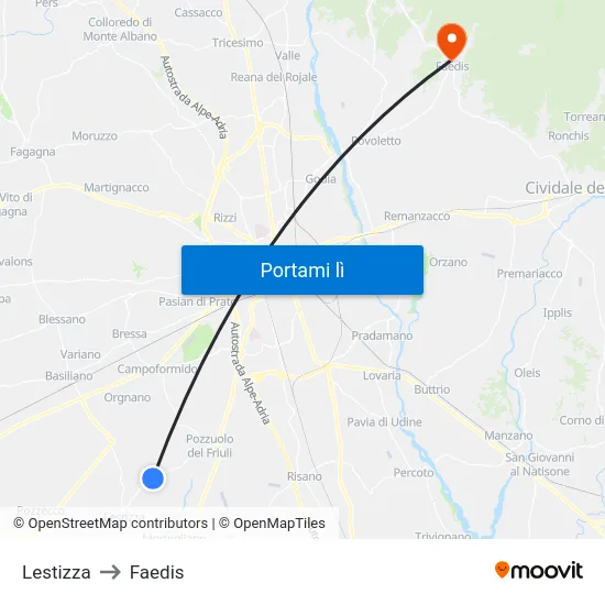 Lestizza to Faedis map