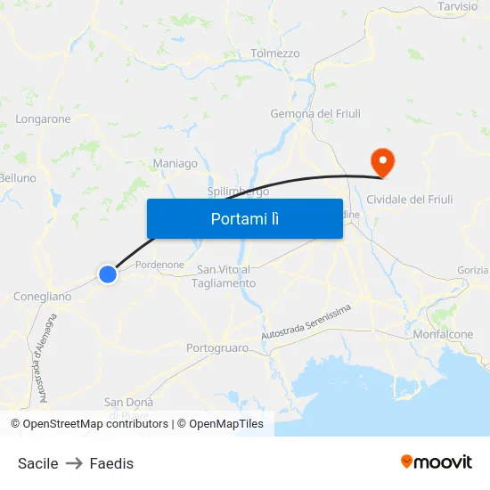 Sacile to Faedis map