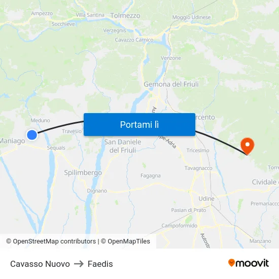 Cavasso Nuovo to Faedis map