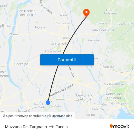Muzzana Del Turgnano to Faedis map