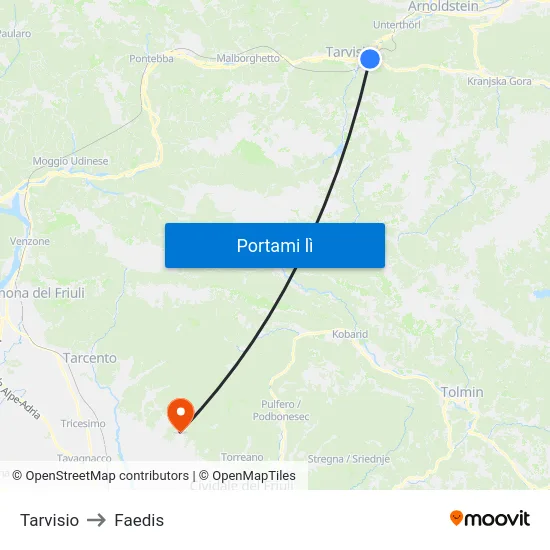 Tarvisio to Faedis map