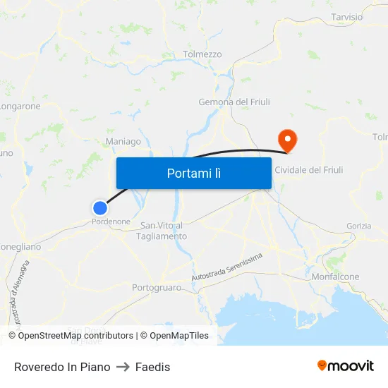 Roveredo In Piano to Faedis map
