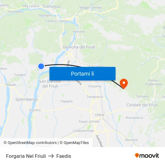 Forgaria Nel Friuli to Faedis map