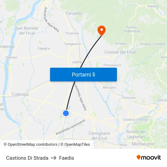 Castions Di Strada to Faedis map