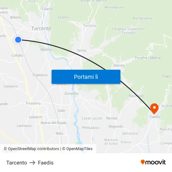 Tarcento to Faedis map