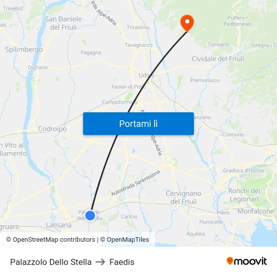 Palazzolo Dello Stella to Faedis map