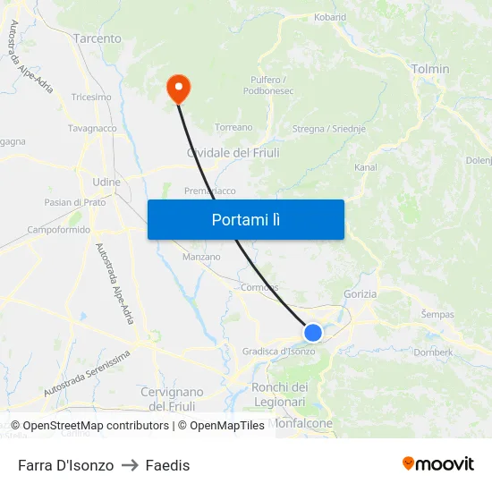 Farra D'Isonzo to Faedis map
