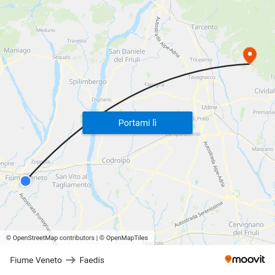 Fiume Veneto to Faedis map