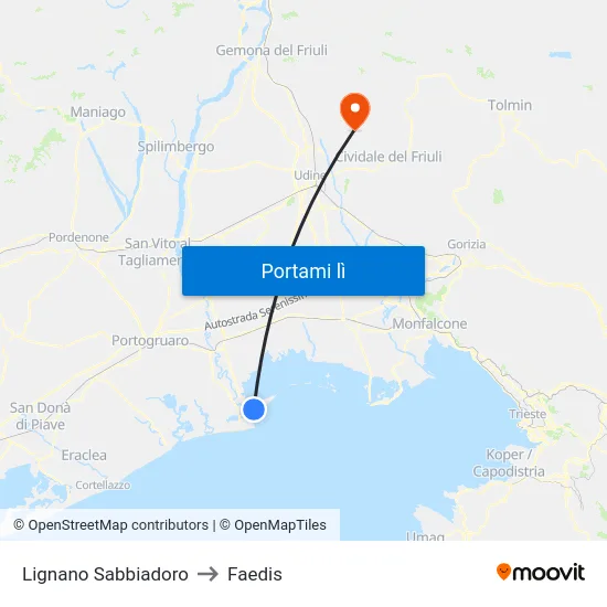 Lignano Sabbiadoro to Faedis map