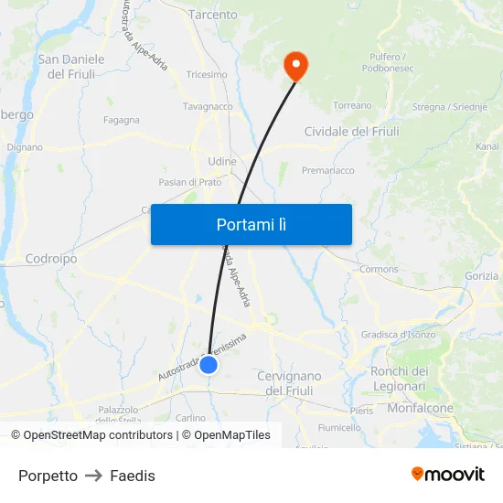 Porpetto to Faedis map