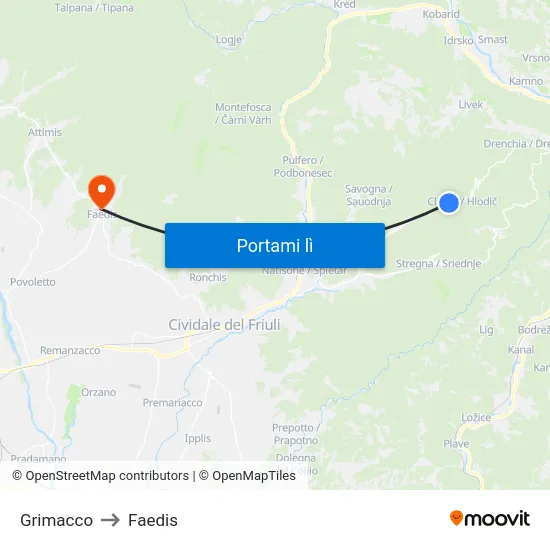 Grimacco to Faedis map