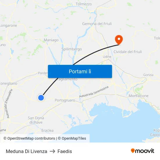 Meduna Di Livenza to Faedis map