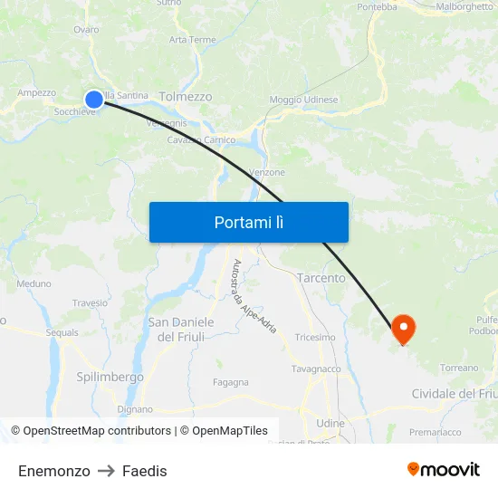 Enemonzo to Faedis map