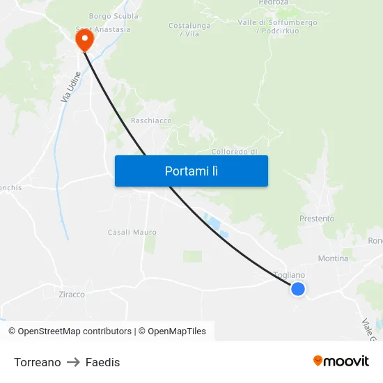 Torreano to Faedis map