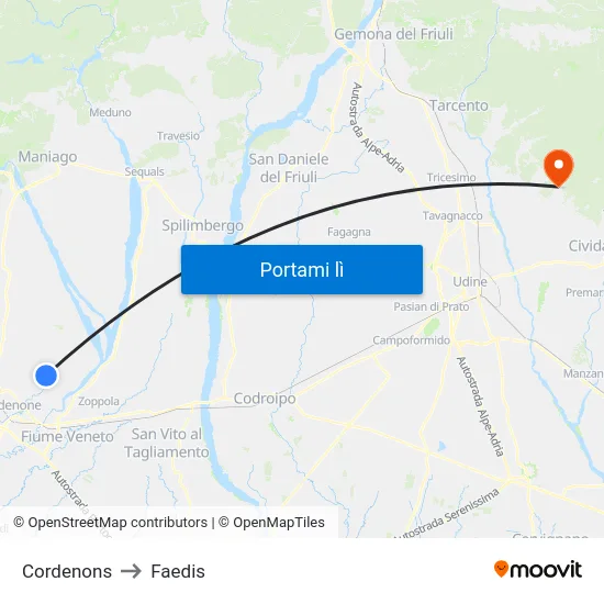 Cordenons to Faedis map