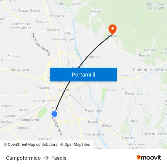 Campoformido to Faedis map