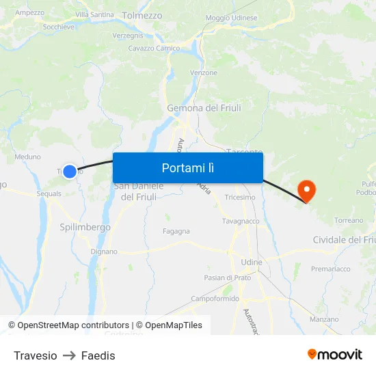 Travesio to Faedis map