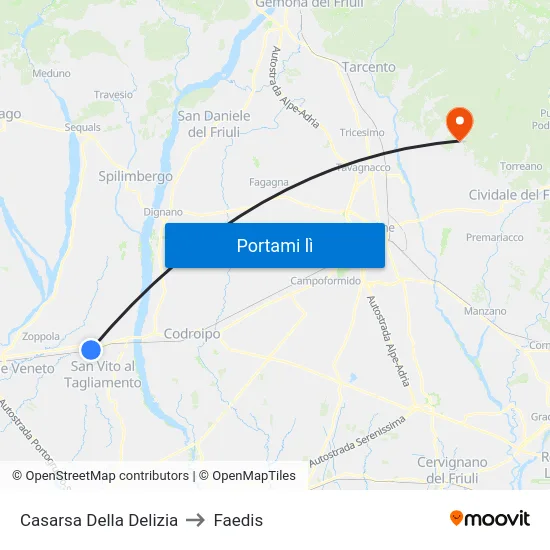Casarsa Della Delizia to Faedis map