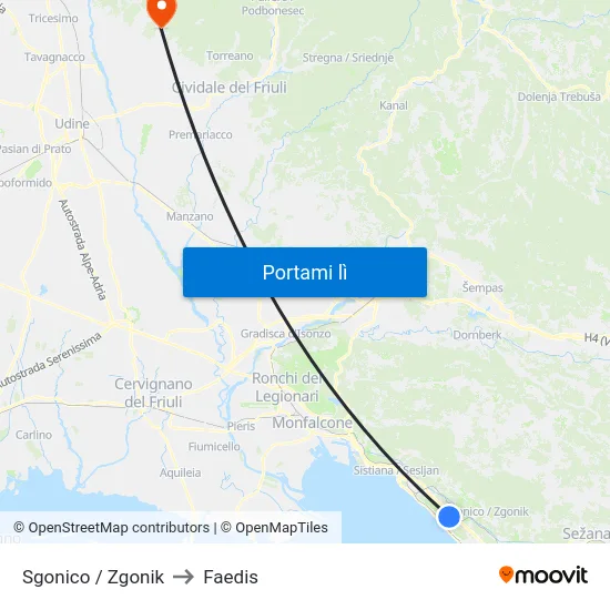 Sgonico / Zgonik to Faedis map