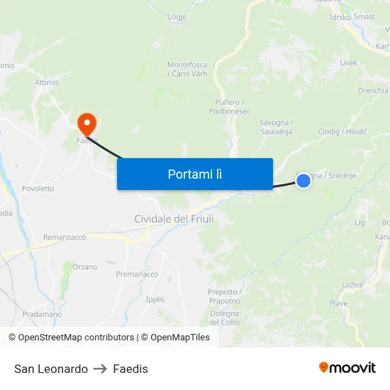 San Leonardo to Faedis map