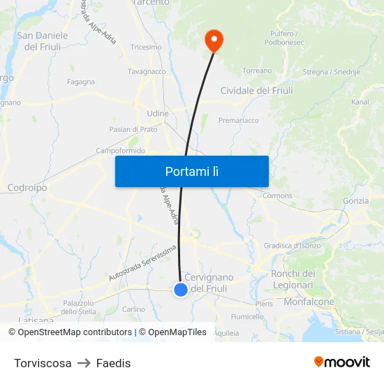 Torviscosa to Faedis map